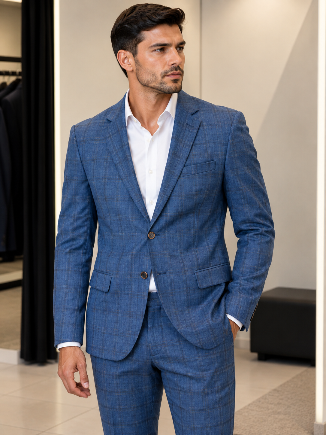 Costume Príncipe de Gales - Azul Real Xadrez C/Regulagem