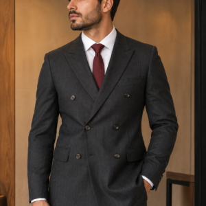 Terno Masculino Slim Fit Transpassado com Peak Lapel - Cor Grys Gis